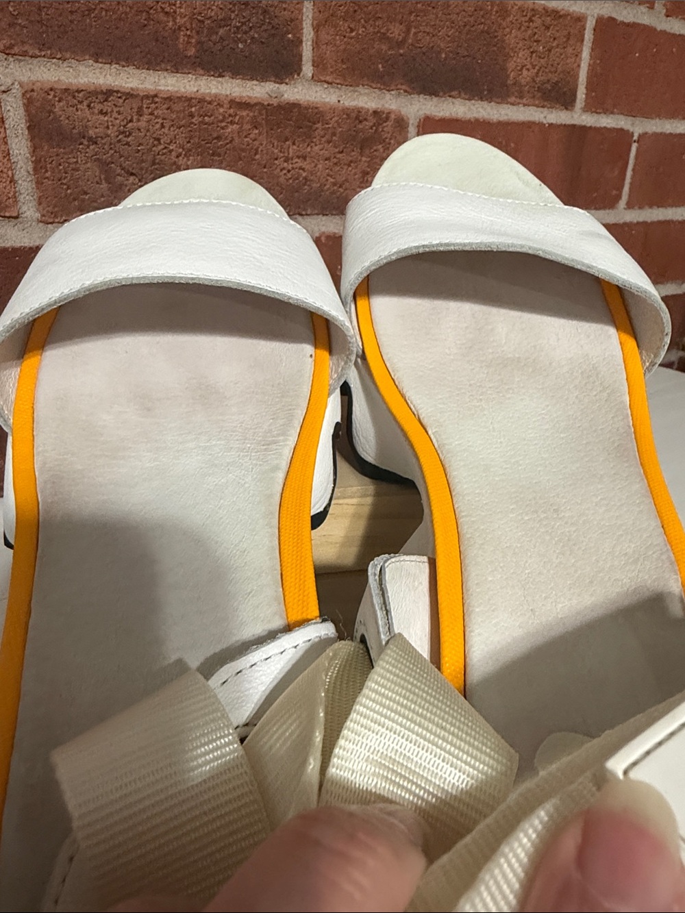 Sorel White Platform Sandals with Orange Insole and Pink Heel Accent - Picture 5 of 10